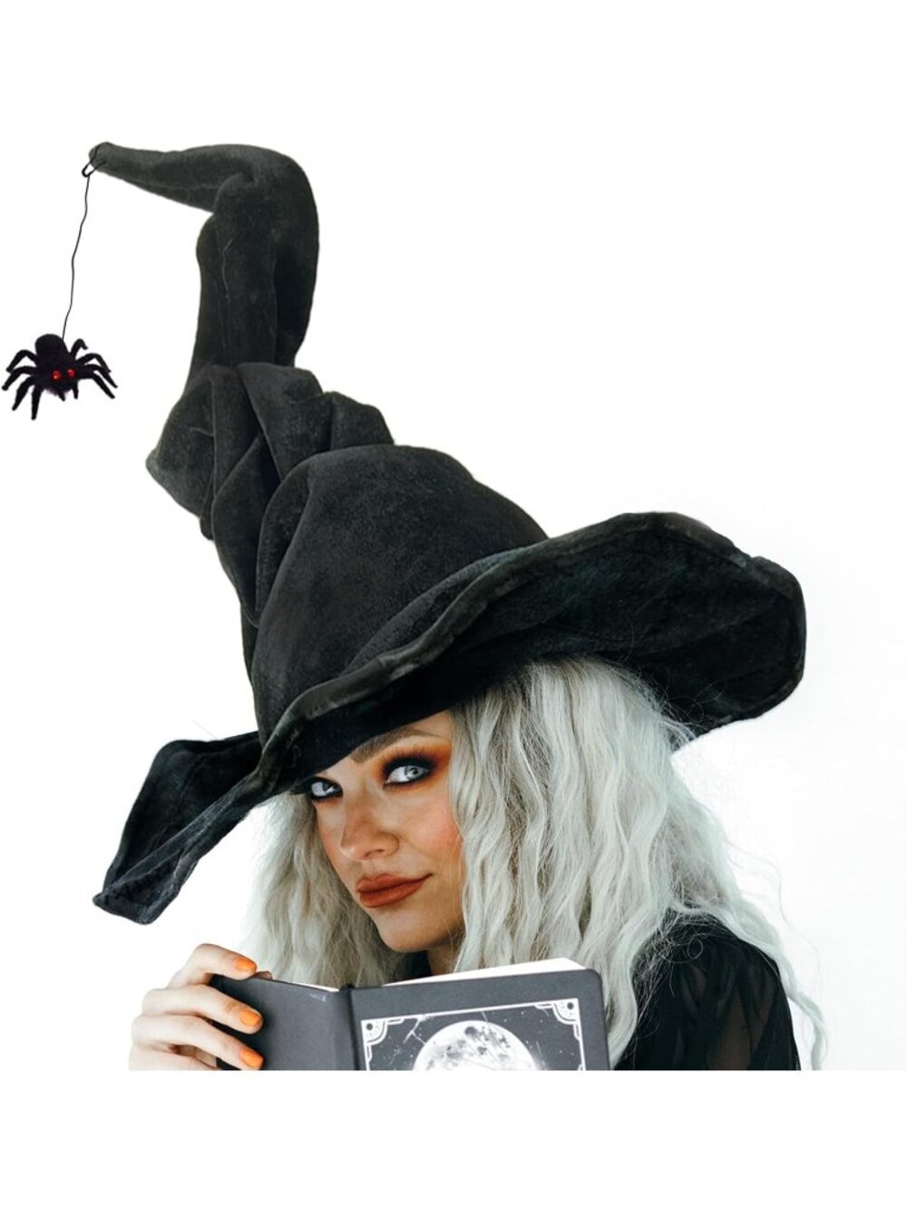 🎃Women's Black Halloween Velvet Witch Hat With Detachable Spider Party Costume